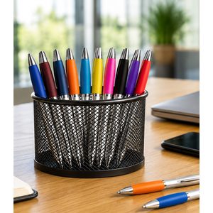Silver Barrel Curved Design Ballpoint Pen With Coloured Grip