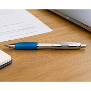 Silver Barrel Curved Design Black Ink Pen