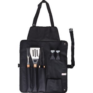 Size: 47.5 x 8.5 x 11cm 6 PIECE BARBEQUE SET IN APRON