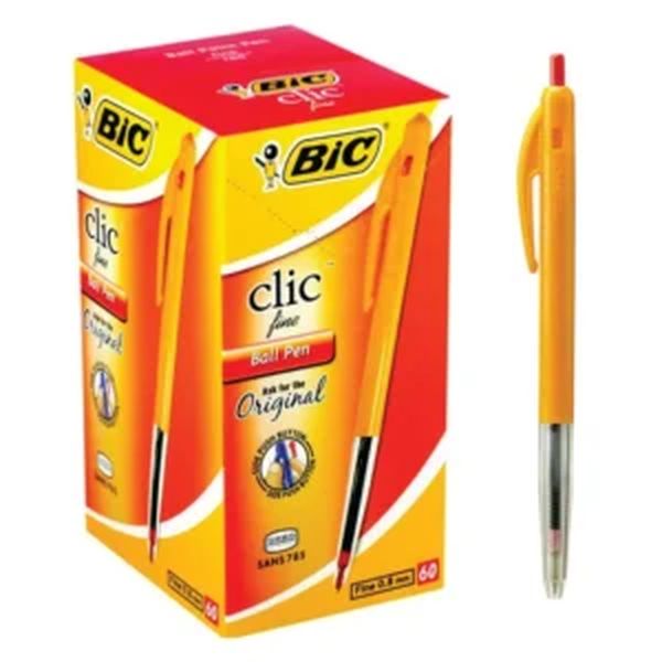 Bic Clic Ballpoint Pen Fine 0.8mm Red - Box 60